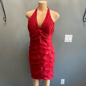 Cache Vibrant Red‎ Layered Mini Dress